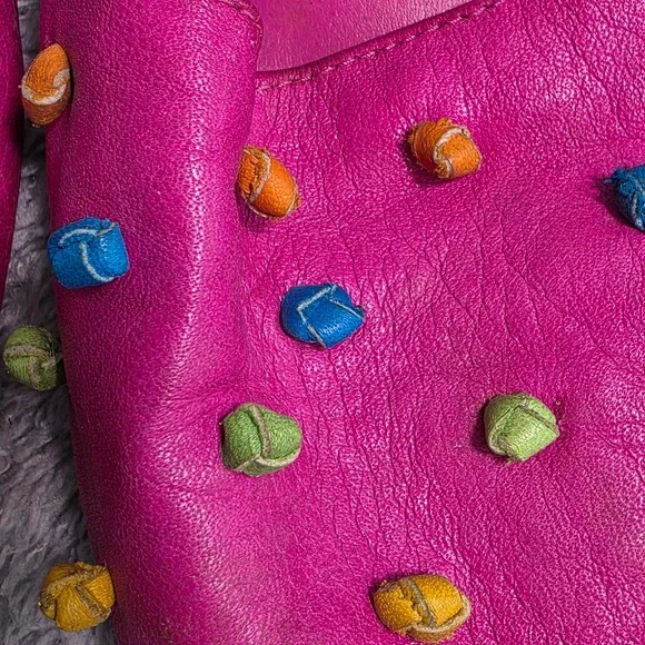 VINTAGE Arteffects Leather Ballet Flats Pink Blue Colorful 70s Shoes 7.5 - Picture 3 of 11